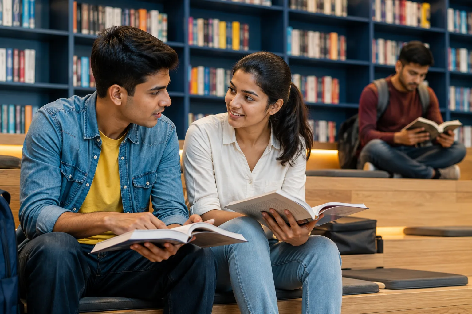 Two Students Working in Library